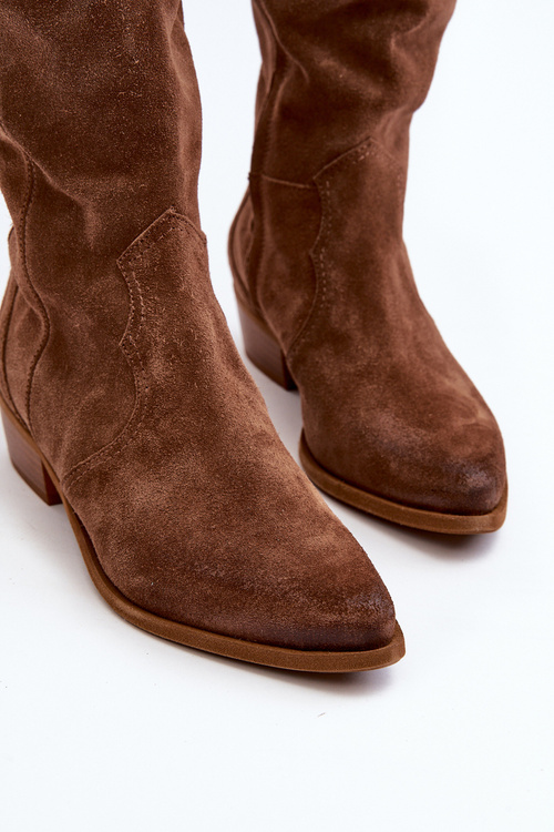 Zazoo 3427 Жіночі замшеві ковбойські чоботи коричневого кольору