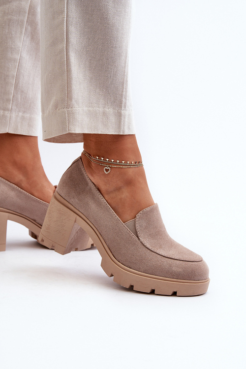 Жіночі еко-замшеві туфлі на підборах і платформі Beige Arablosa