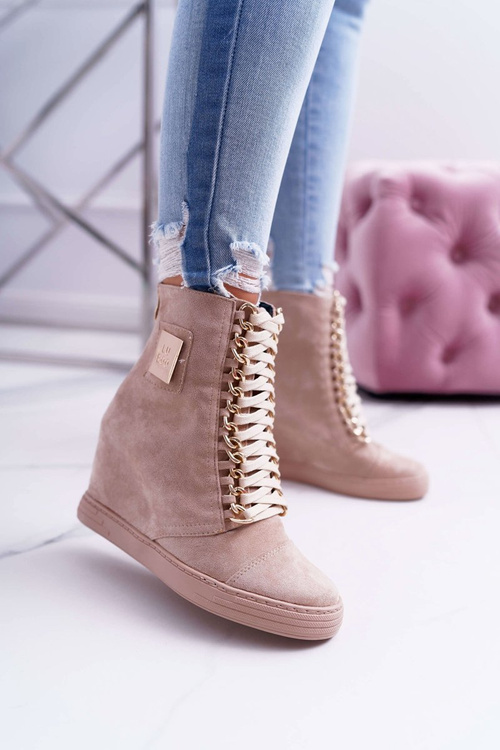 Жіночі кросівки Lu Boo Gold Chain Suede Beige Monica