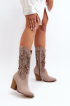 Жіночі бежеві замшеві ажурні чоботи на високих підборах Zazoo 3166/P
