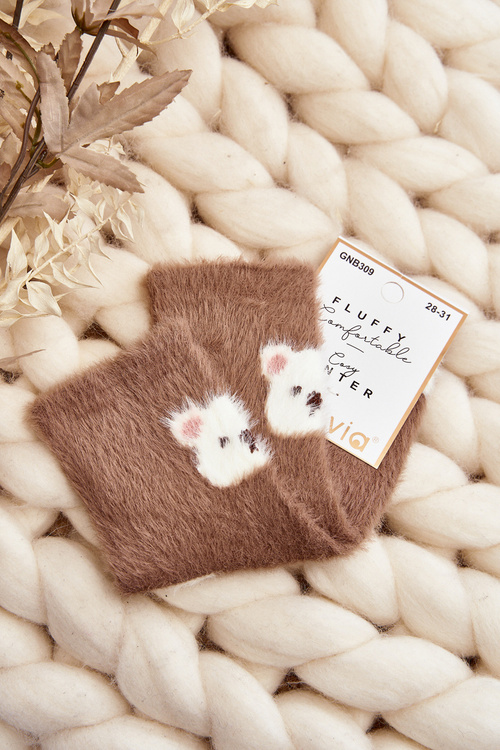 Коричневі дитячі пухнасті шкарпетки з ведмедиком