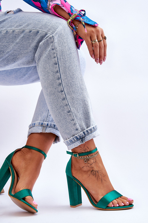 Атласні босоніжки на високих підборах Green Linsy