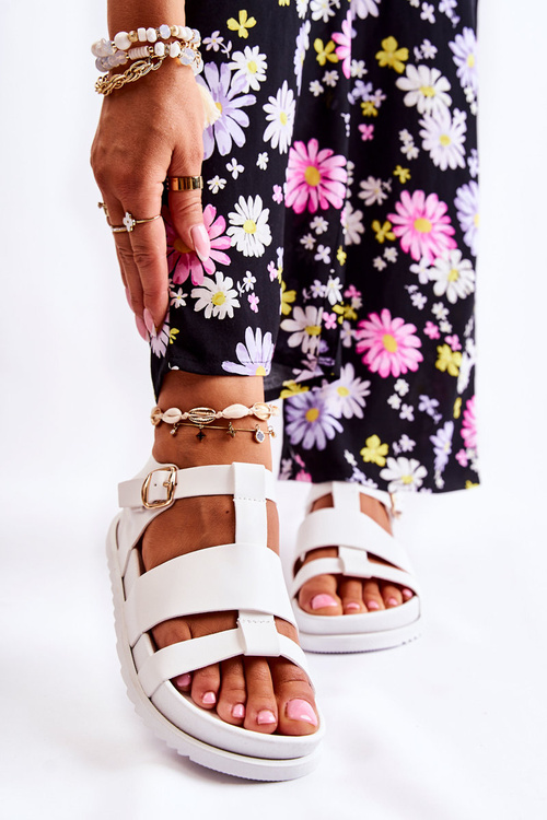 Шкіряні сандалі на платформі білі Tessy