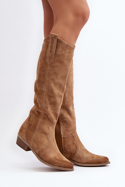 Жіночі замшеві ковбойські чоботи Zazoo 3427 бежеві