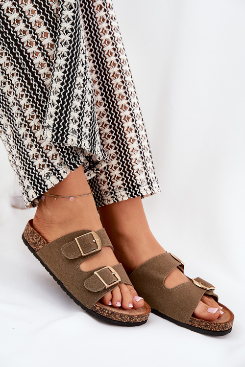 Жіночі Сандалі На Корковій Платформі З Золотими Пряжками Зелені Lisavionea