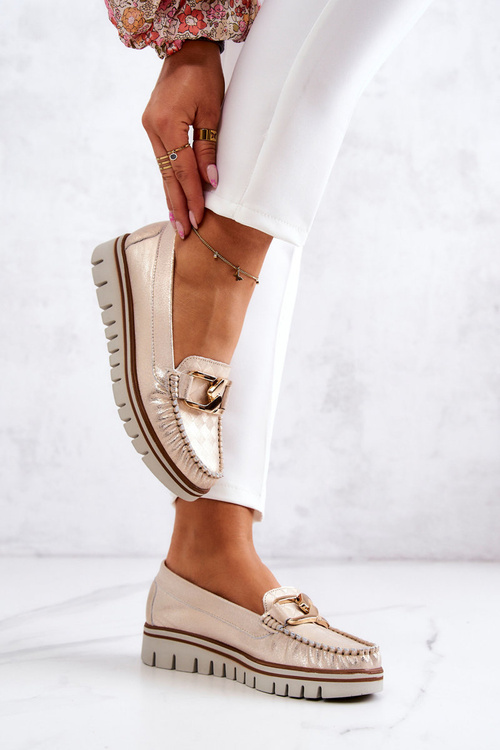 Жіночі шкіряні лофери на платформі Gold Venesia