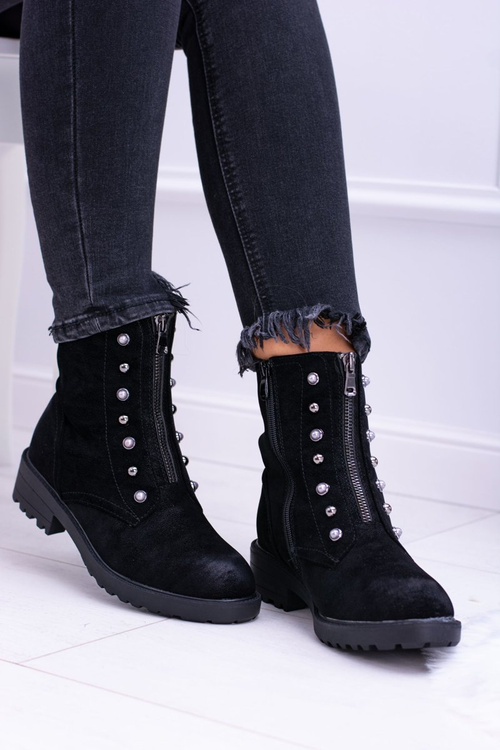 Чорні жіночі черевики повстяні утеплені Trappers Dowito