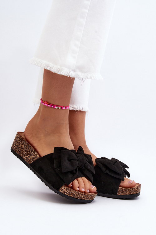 Жіночі коркові босоніжки на платформі з бантом Чорні Tarena