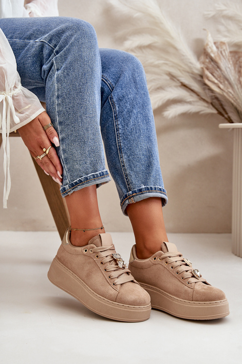 Жіночі кросівки на платформі з ведмедиком бежеві Vailina