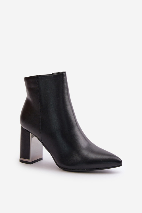 Жіночі ботильйони на шпильці з утепленою екошкірою на блискавці чорного кольору Mevair