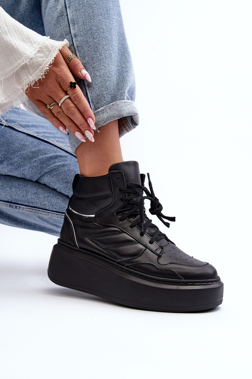 Чорні жіночі шкіряні туфлі на платформі Zazoo 3392/X