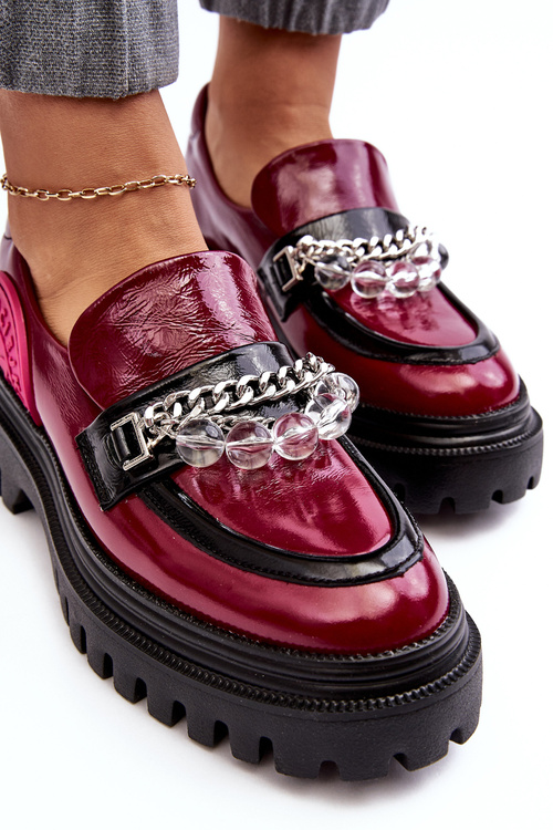 Жіночі масивні шкіряні півчеревики Maciejka 06294-15 Фуксія з декором