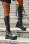 Жіночі високі чоботи на платформі та танкетці чорні Vinceza 58342