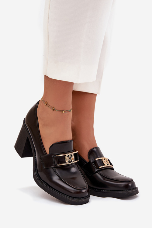 Жіноче взуття на низькому каблуці з золотим акцентом шоколад Privelle