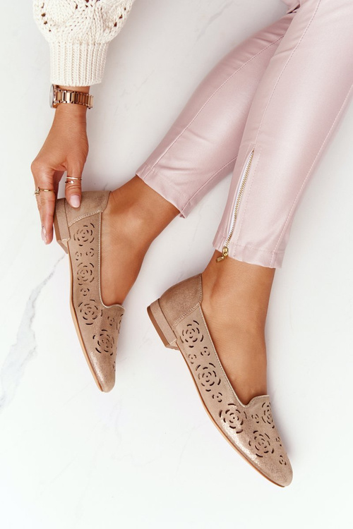 Ажурні жіночі лофери Sergio Leone BL627 Shiny Beige