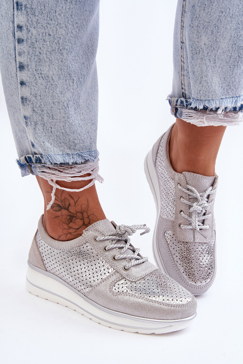 Шкіряне спортивне взуття з перфорацією S.Barski AL22246 Silver