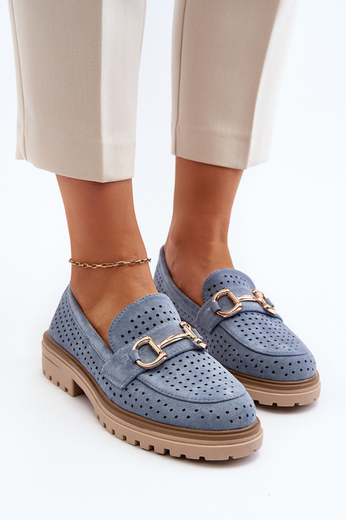 Жіночі сині вирізані мокасини з прикрасами Talesse