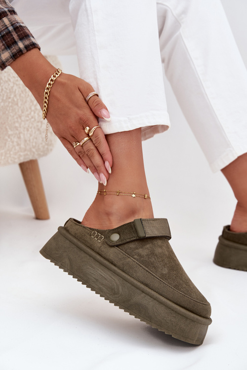 Жіночі зимові чоботи на платформі з велкро темно-зелені Jorielle