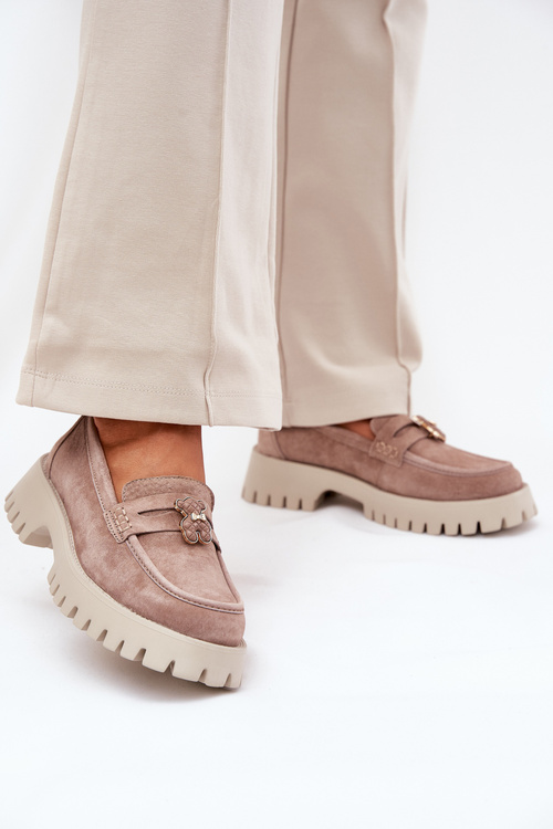 Замшеві Жіночі Мокасини З Аплікацією Ведмедя Vinceza 79533 Бежеві