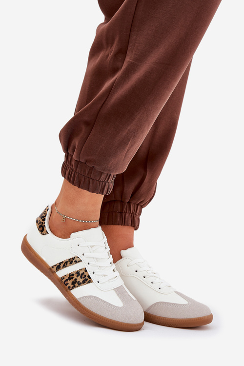 Низькі Жіночі Кросівки З Еко Шкіри Левиний Принт Білі Nonalorin