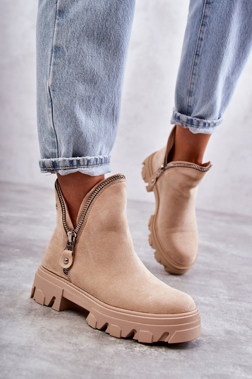 Жіночі замшеві чоботи на блискавці, бежевий ритм