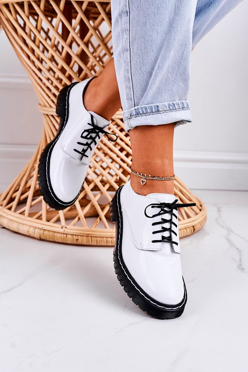 Жіночі шкіряні броги Оксфорди Maciejka 04087-11 лакований білий