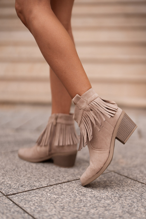 Жіночі ковбойські чоботи на блискавці з еко-замші, бежеві S.Barski HY42-127