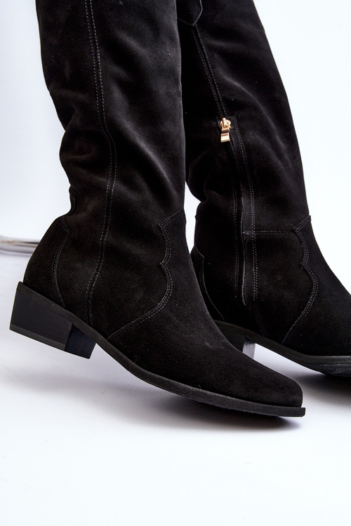 Чорні жіночі замшеві ковбойські чоботи Zazoo 3427