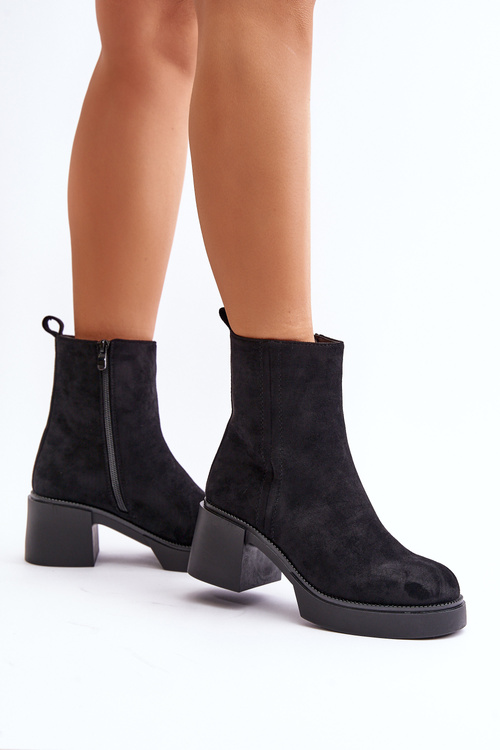 Екозамшеві жіночі ботильйони з утепленим каблуком чорного кольору Meriluna