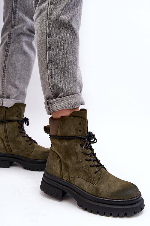 Чоботи жіночі Trappers на товстій підошві Темно-зелені Narelona