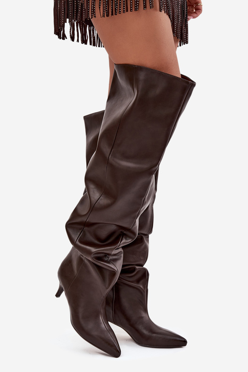 Сліпони жіночі чоботи на підборах шоколад Ysolienne