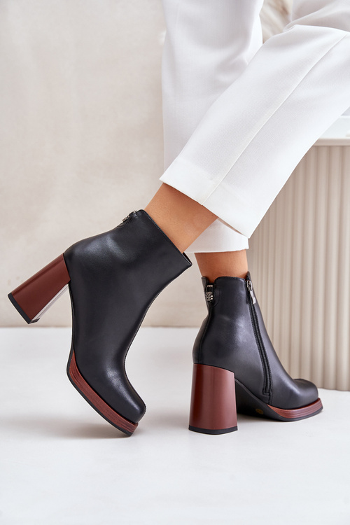 Шкіряні жіночі ботильйони на підборах утеплені D&A JC42-37 чорні