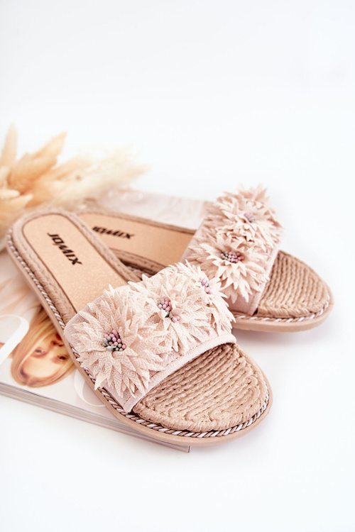 Жіночі тапочки з матеріалом Квіти Бежеві Susana