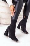Чоботи на блочному каблуці з еластичної тканини Black Effect Wow