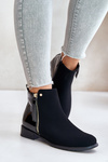 Утеплені ботильйони на плоскому каблуці та низькій халяві чорного кольору Zinariella