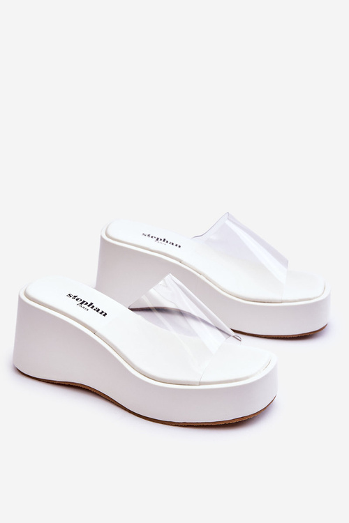 Жіночі прозорі тапочки на танкетці білі Eliane