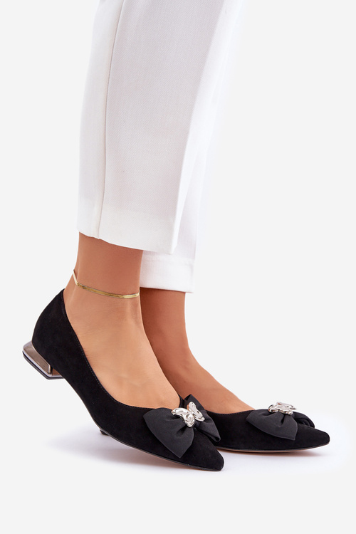 Елегантні Замшеві Балетки Для Жінок З Бантиком Лаура Мессі 2893 Чорні