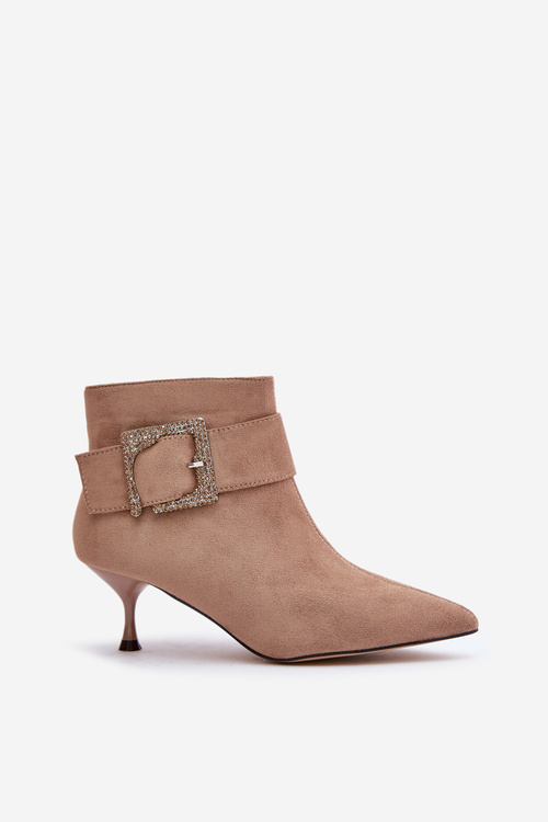 Жіночі чоботи на шпильці з декоративною пряжкою Бежеві Nirilis