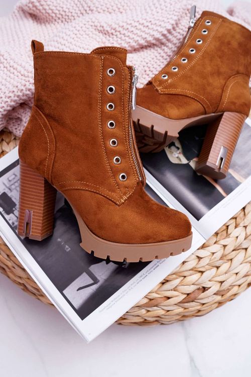 Жіночі чоботи на шпильці з декоративною замшею і блискавкою Camel Imagine