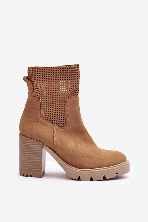 Жіночі замшеві ажурні чоботи на підборах Camel Lewski 3386