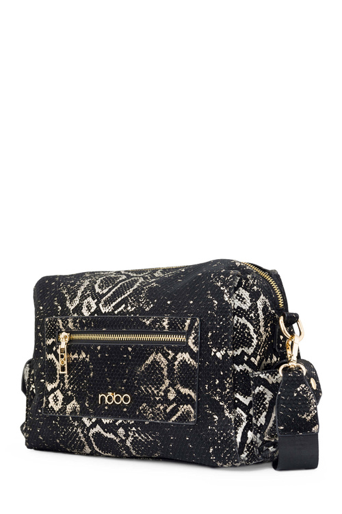 Сумка-почтальон NOBO з атласним візерунком N1330-CM23 чорно-золота