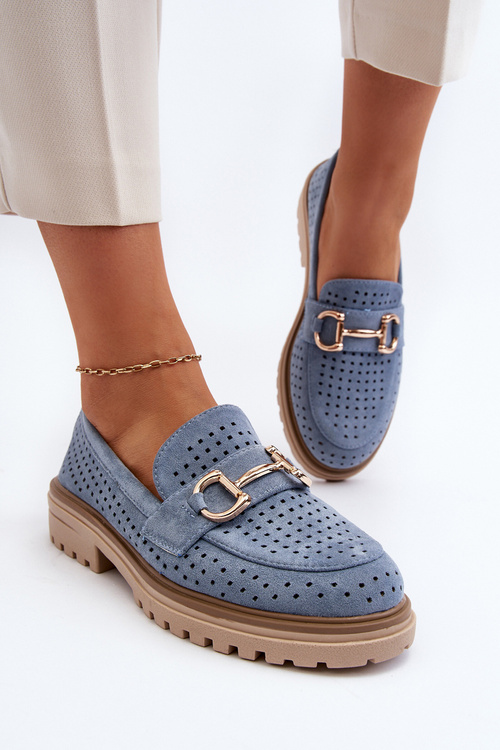 Жіночі сині вирізані мокасини з прикрасами Talesse