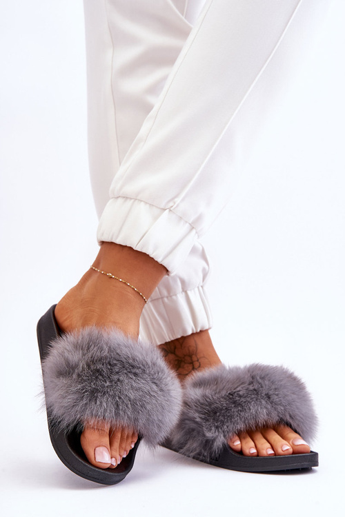 Жіночі гумові тапочки з хутром сірі Лукреція