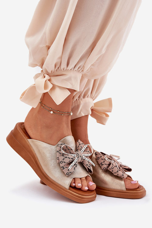 Жіночі Сандалі На Котурні З Бантом Золоті Moonzella
