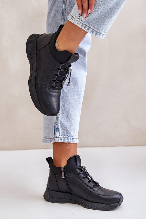 Теплі спортивні шкіряні черевики на блискавці чорні Artiker 55C0041