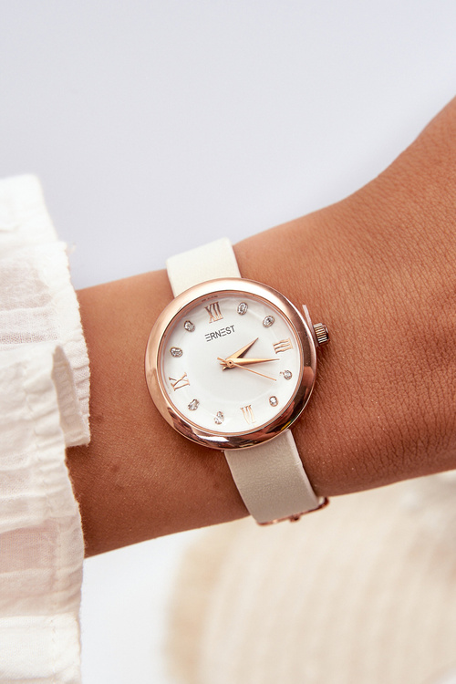 Жіночий годинник з тонким ремінцем з екошкіри бежевий Ernest E62146