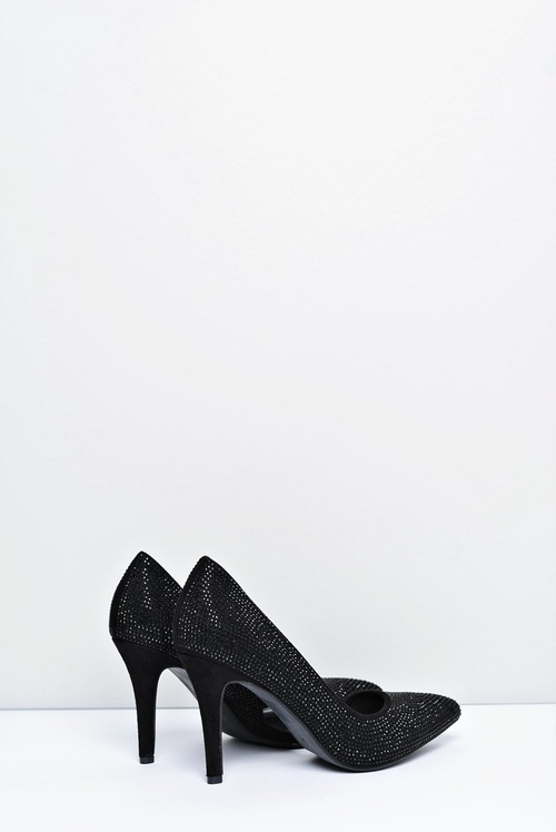 Жіночі асиметричні чорні замшеві туфлі на шпильці з циркону