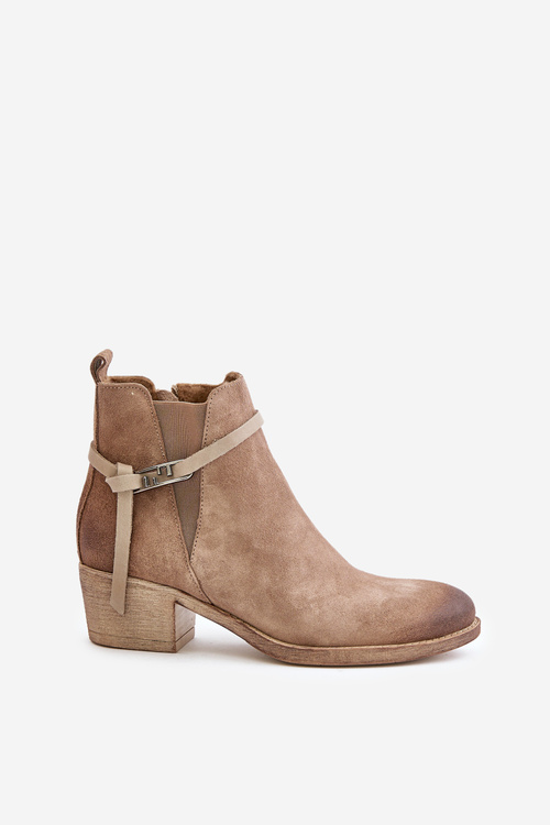 Замшеві ботильйони на підборах, утеплені на блискавці, бежеві Zazoo 60478
