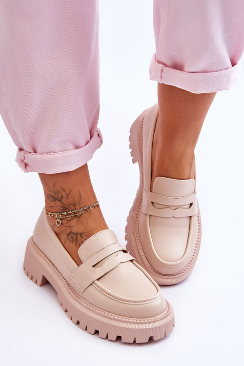 Бежеві шкіряні лофери на платформі без шнурівки Riverside