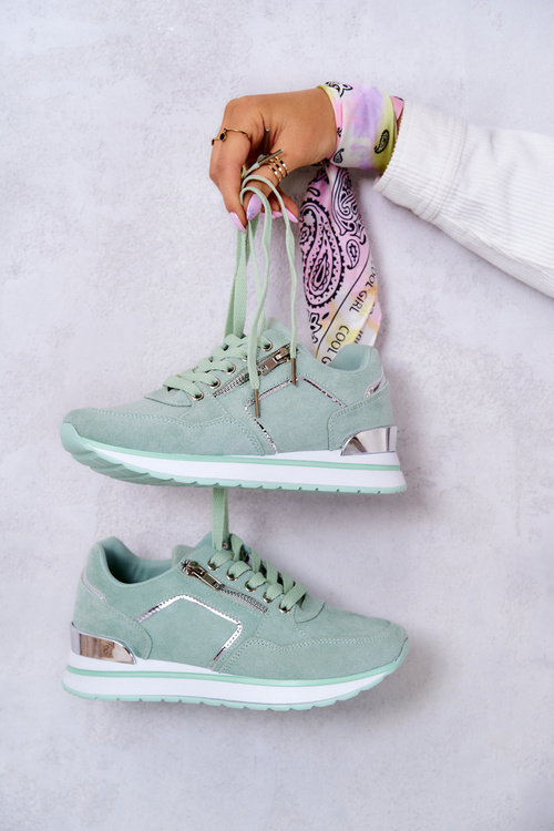 Замшеве спортивне взуття на платформі світло-зеленого кольору